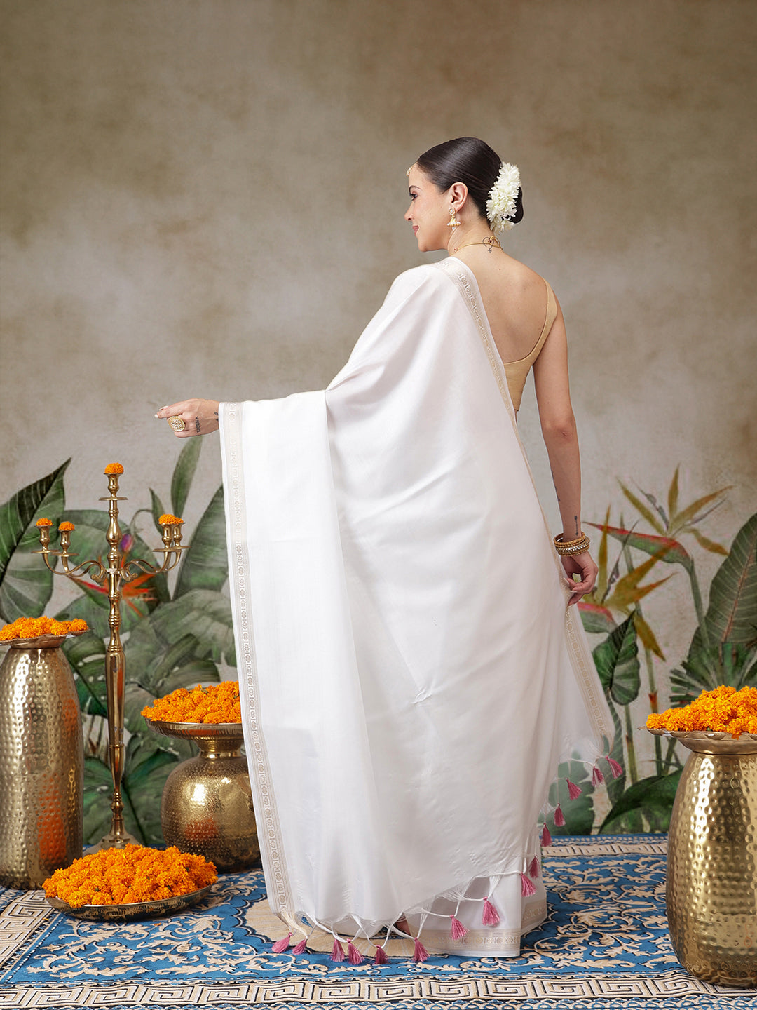 Onam Special Golden Border Solid Art Silk Kasavu Saree With Printed Blouse