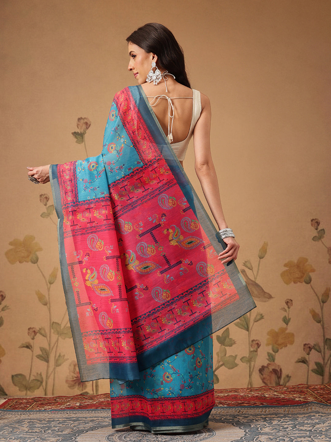 Paithani Cotton Blend Saree With Contrast Border