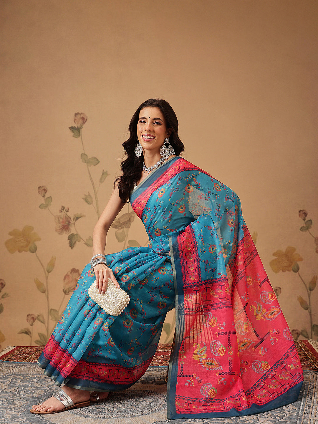 Paithani Cotton Blend Saree With Contrast Border