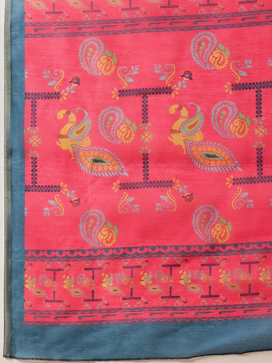 Paithani Cotton Blend Saree With Contrast Border