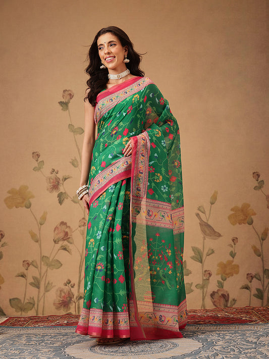 Everyday Paithani Cotton Blend Saree with Modern Digital Prints