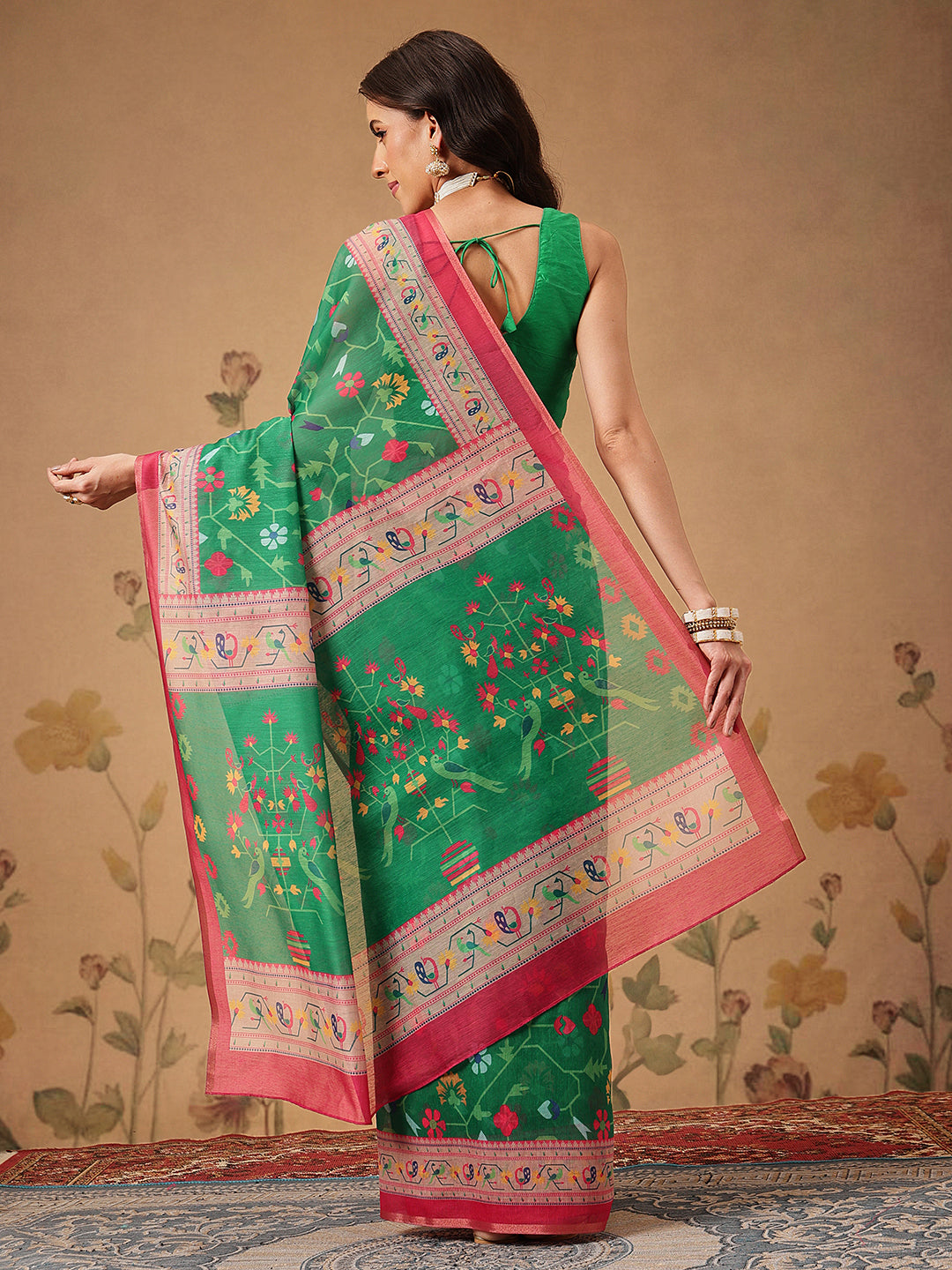 Everyday Paithani Cotton Blend Saree with Modern Digital Prints