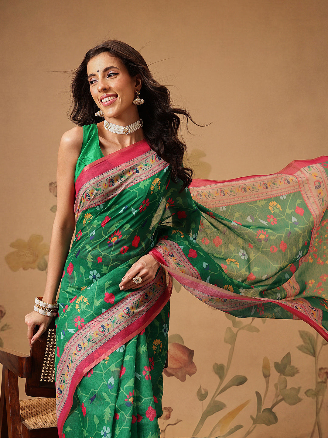 Everyday Paithani Cotton Blend Saree with Modern Digital Prints