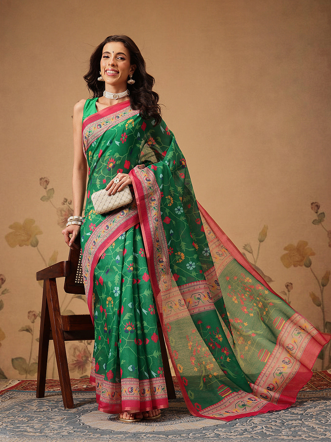 Everyday Paithani Cotton Blend Saree with Modern Digital Prints