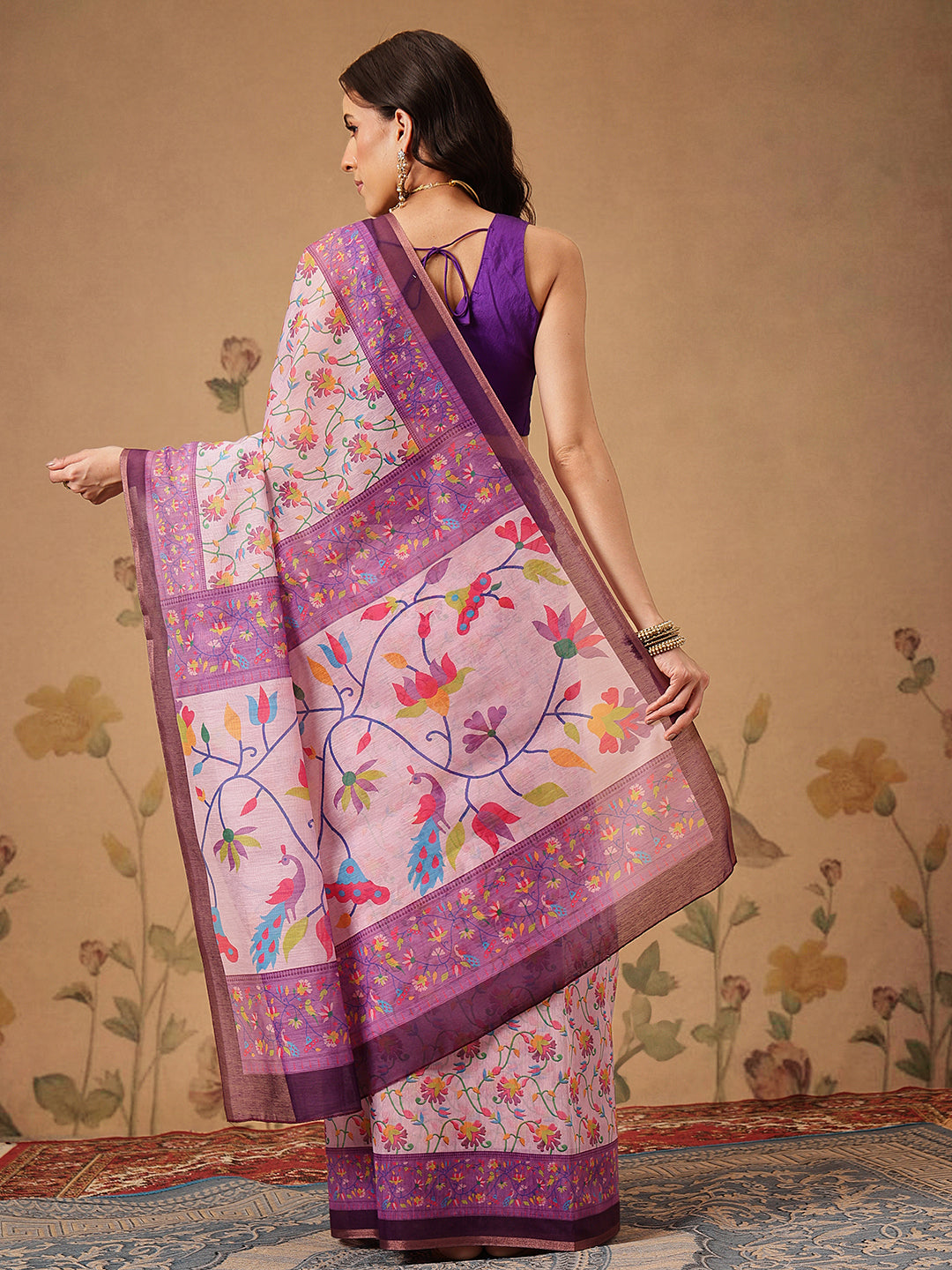 Contemporary Paithani Cotton Blend Saree with Floral Design