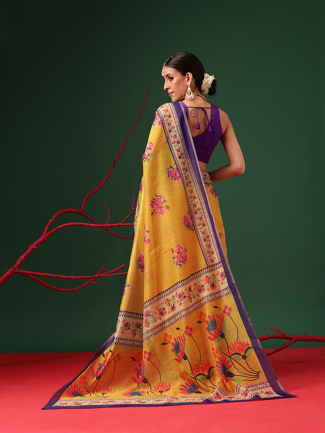 Paithani Cotton Blend Saree With Contrast Border