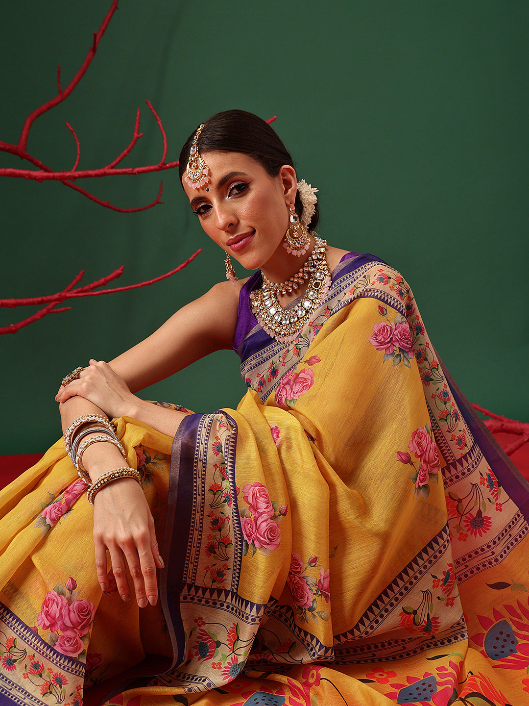 Paithani Cotton Blend Saree With Contrast Border