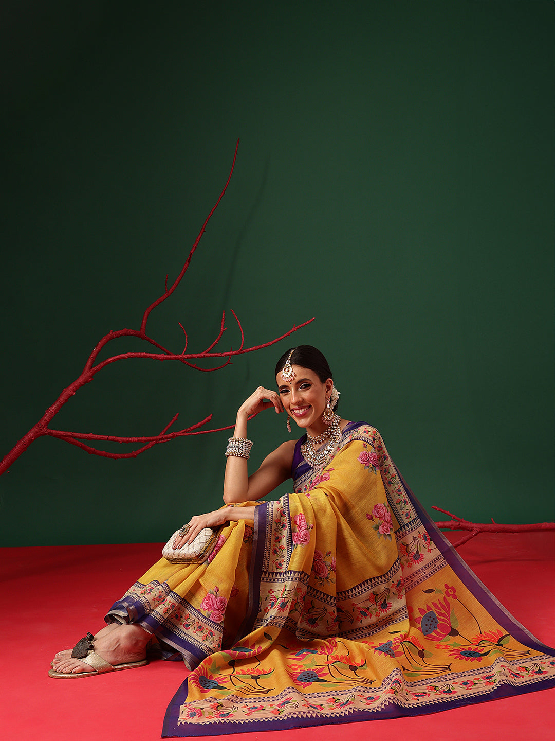 Paithani Cotton Blend Saree With Contrast Border