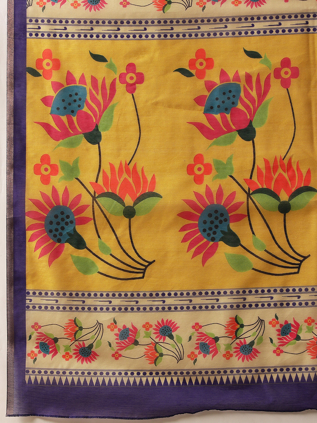 Paithani Cotton Blend Saree With Contrast Border