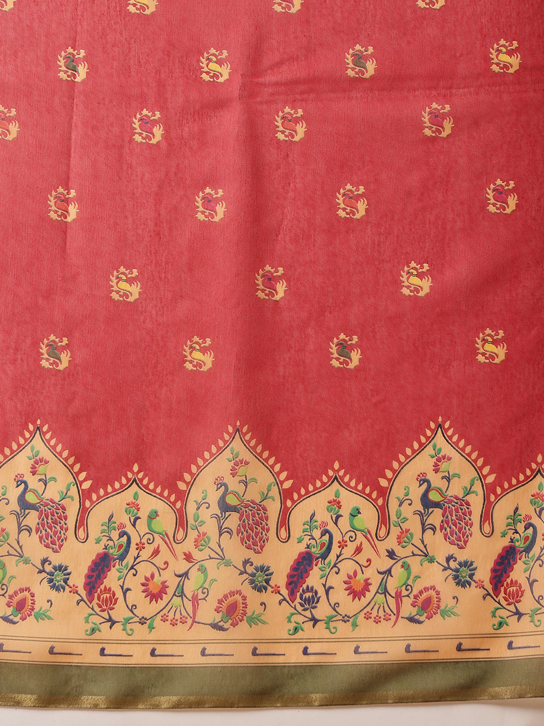 Floral Paithani Printed Cotton Blend Saree with Contrast Pallu