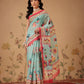Elegant Paithani Printed Cotton Blend Saree with Zari Border