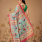 Elegant Paithani Printed Cotton Blend Saree with Zari Border