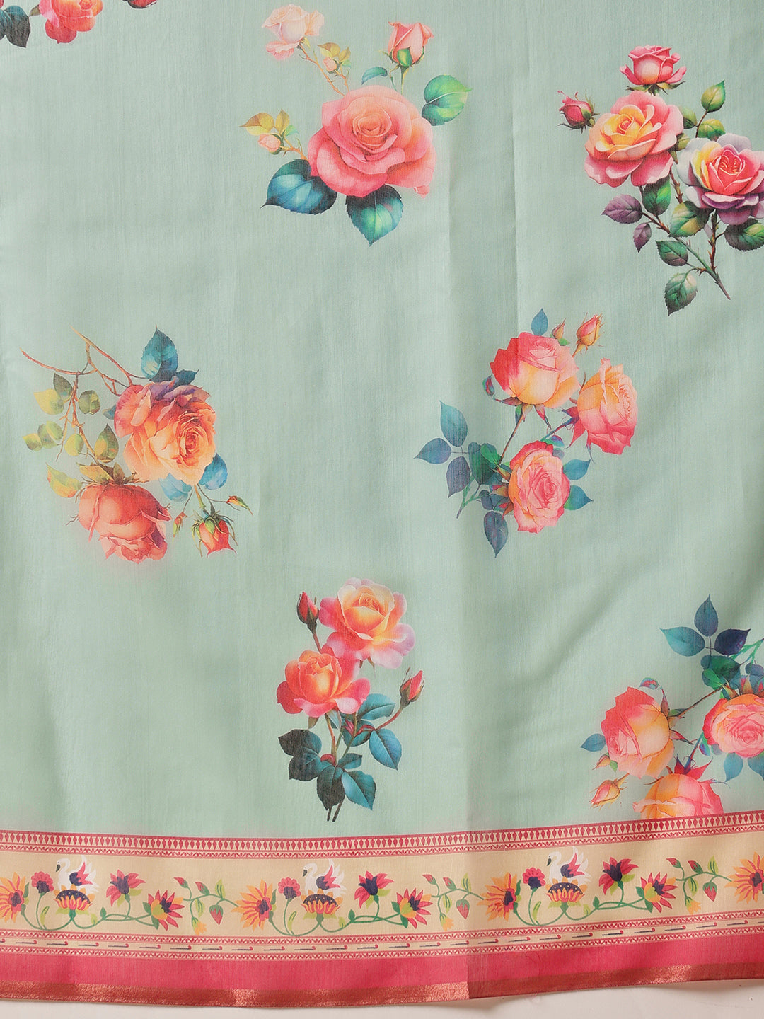 Elegant Paithani Printed Cotton Blend Saree with Zari Border