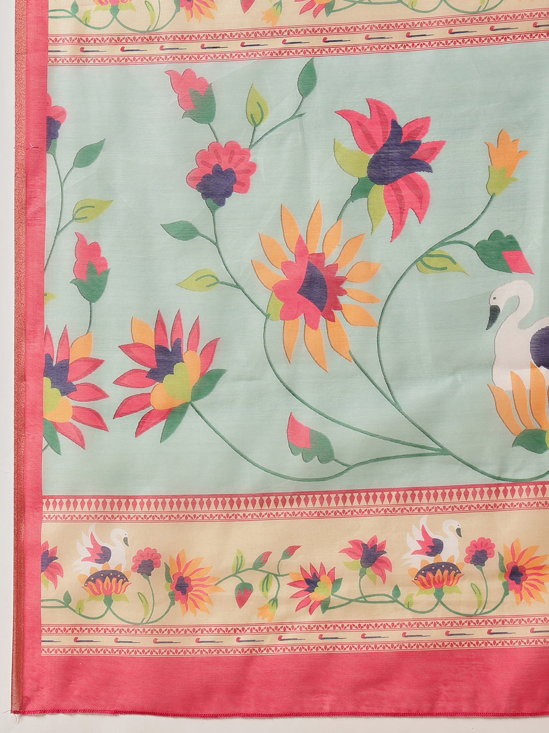 Elegant Paithani Printed Cotton Blend Saree with Zari Border