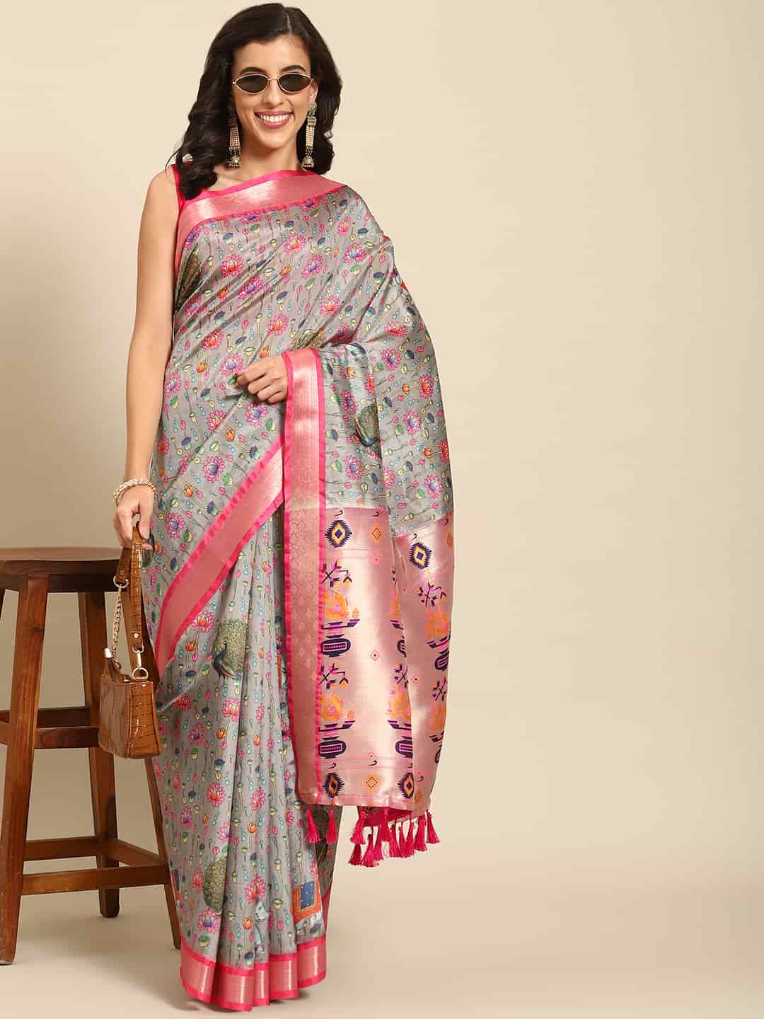 Kalamkari Print with Regal Weave Silk Saree