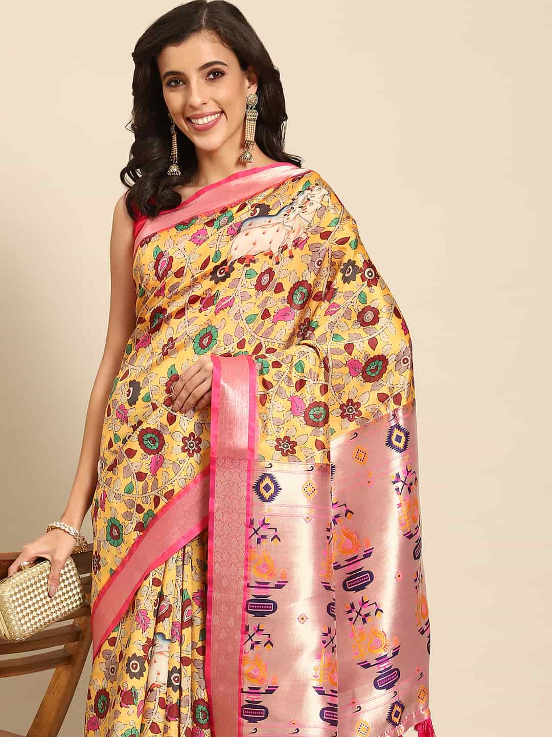 Kalamkari Print with Regal Weave Silk Saree