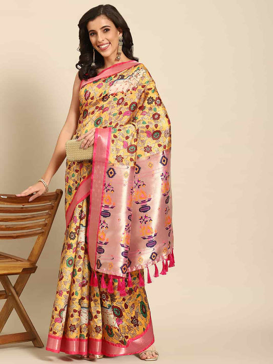 Kalamkari Print with Regal Weave Silk Saree