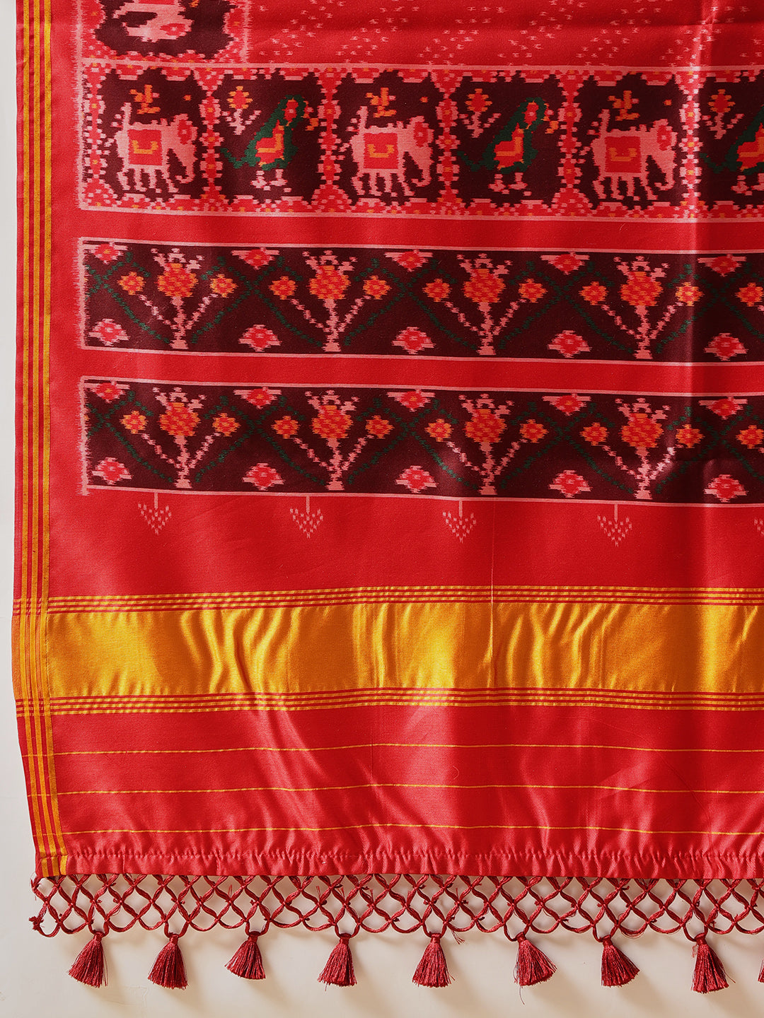 Double Ikkat Patola Printed Saree with Weaving Border & Pallu