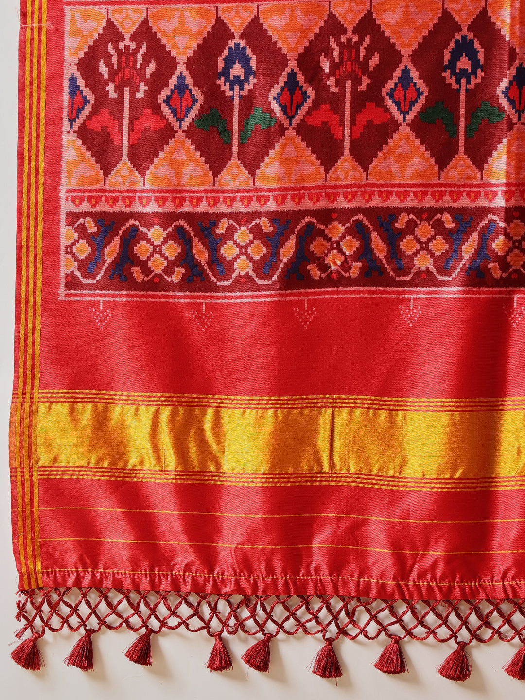 Double Ikkat Patola Printed Saree with Weaving Border & Pallu