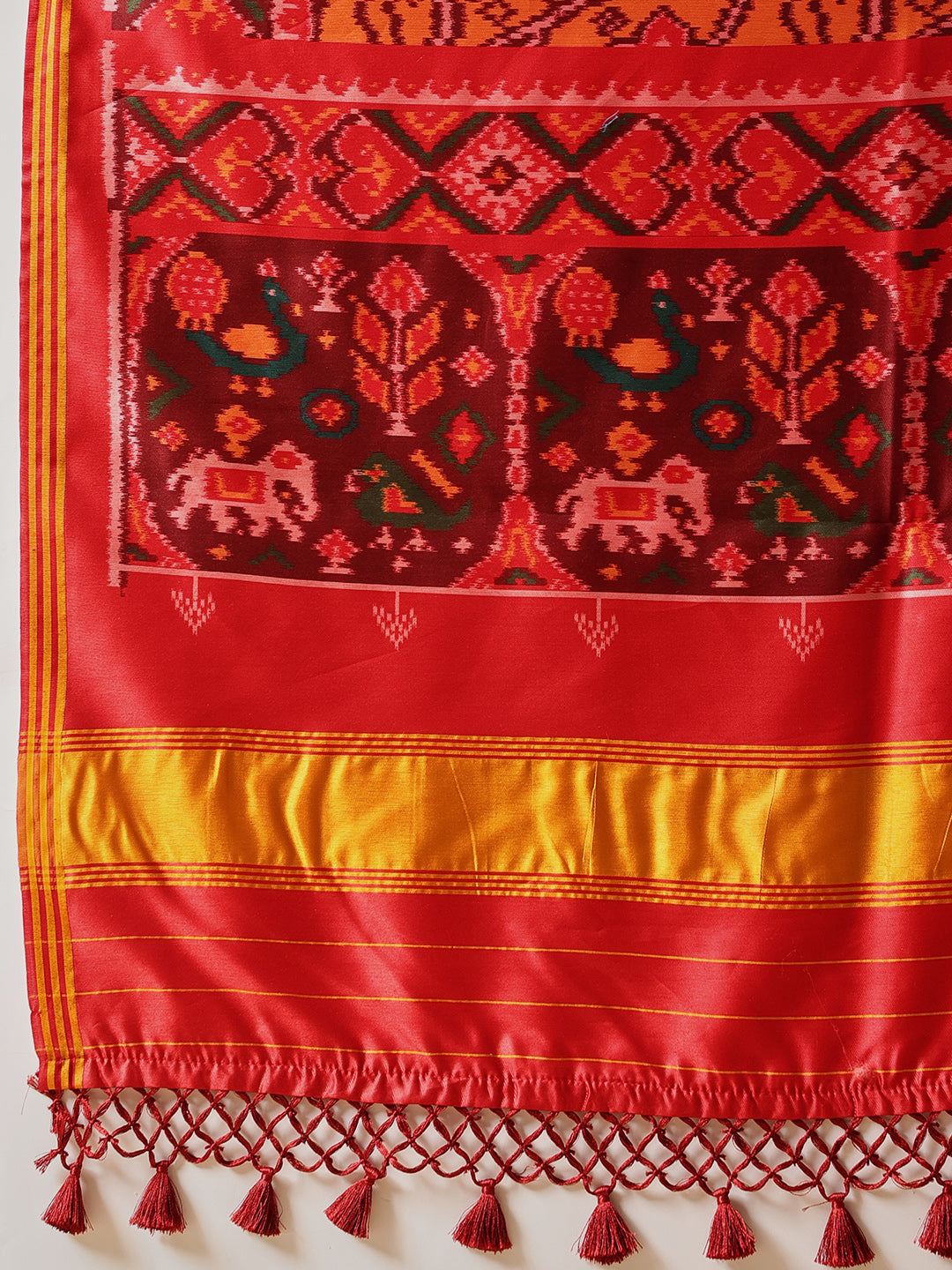 Double Ikkat Patola Printed Saree with Weaving Border & Pallu