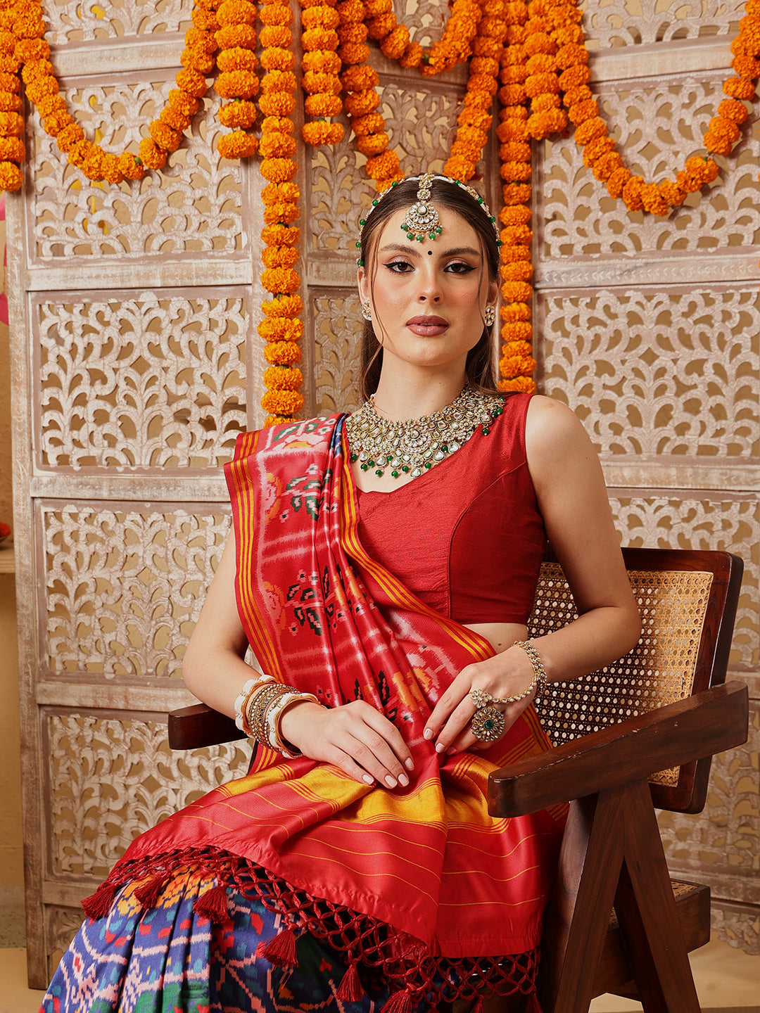 Double Ikkat Patola Printed Saree with Weaving Border & Pallu