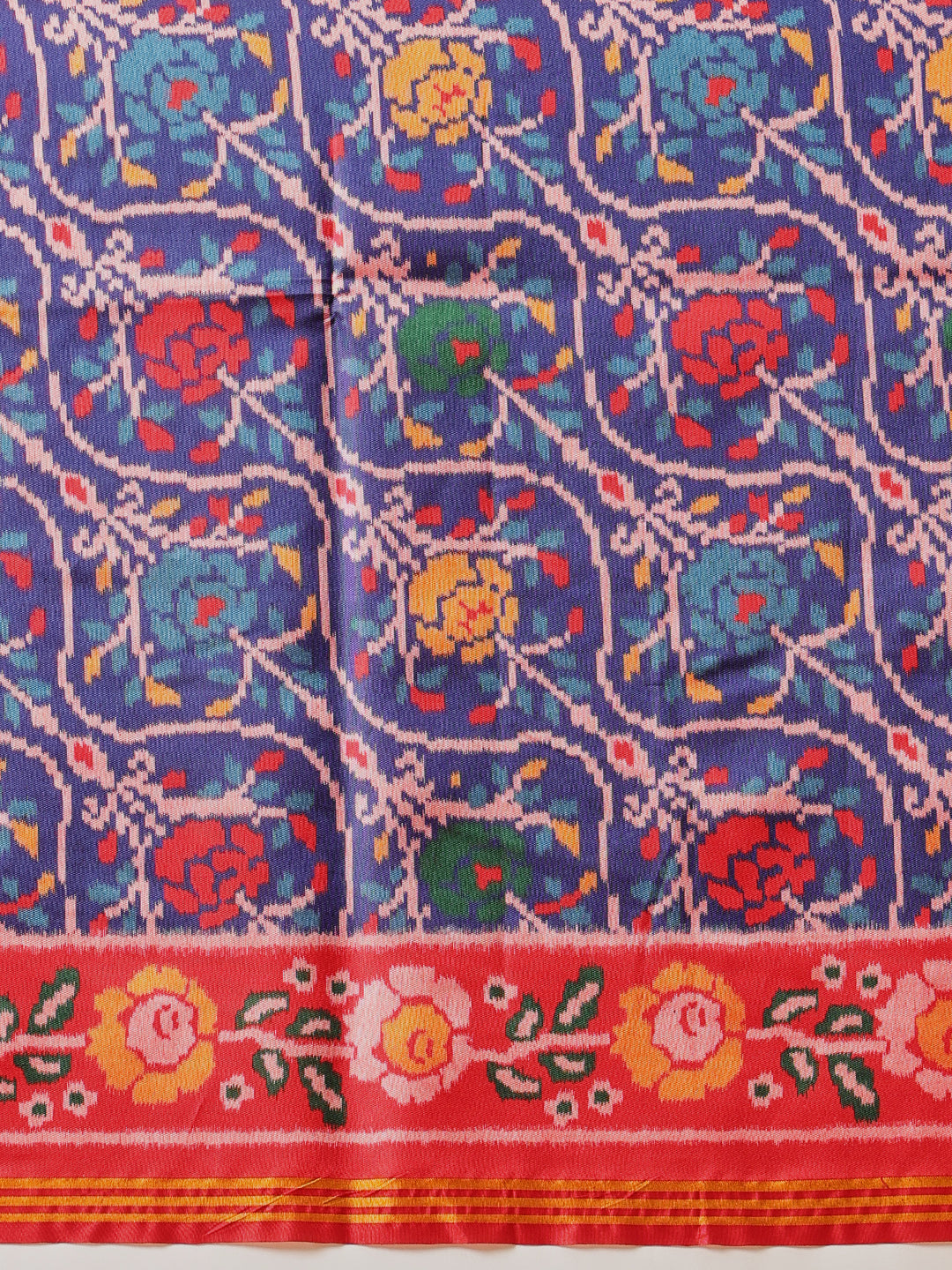 Double Ikkat Patola Printed Saree with Weaving Border & Pallu