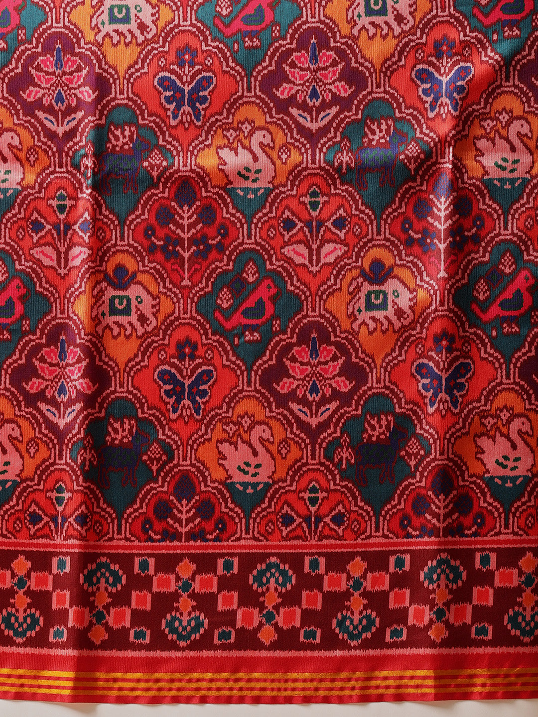 Double Ikkat Patola Printed Saree with Weaving Border & Pallu