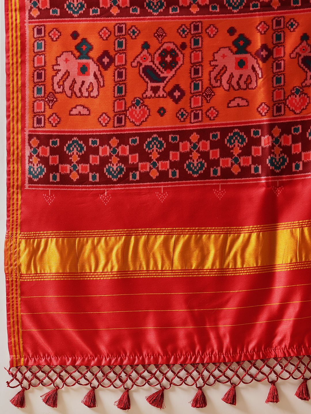 Double Ikkat Patola Printed Saree with Weaving Border & Pallu