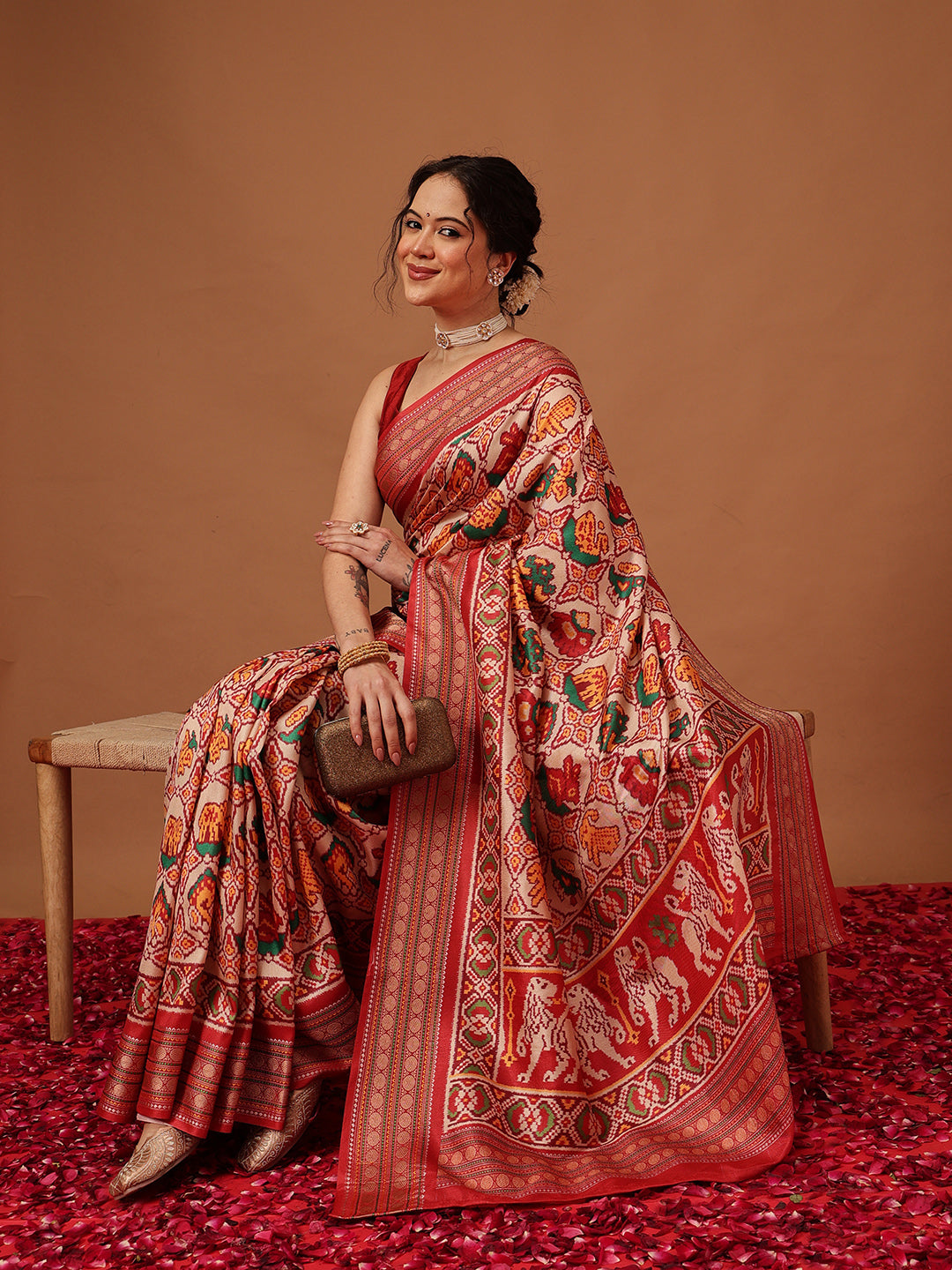 Soft Tusser Silk With Viscous Jacquard Border Patola Sarees