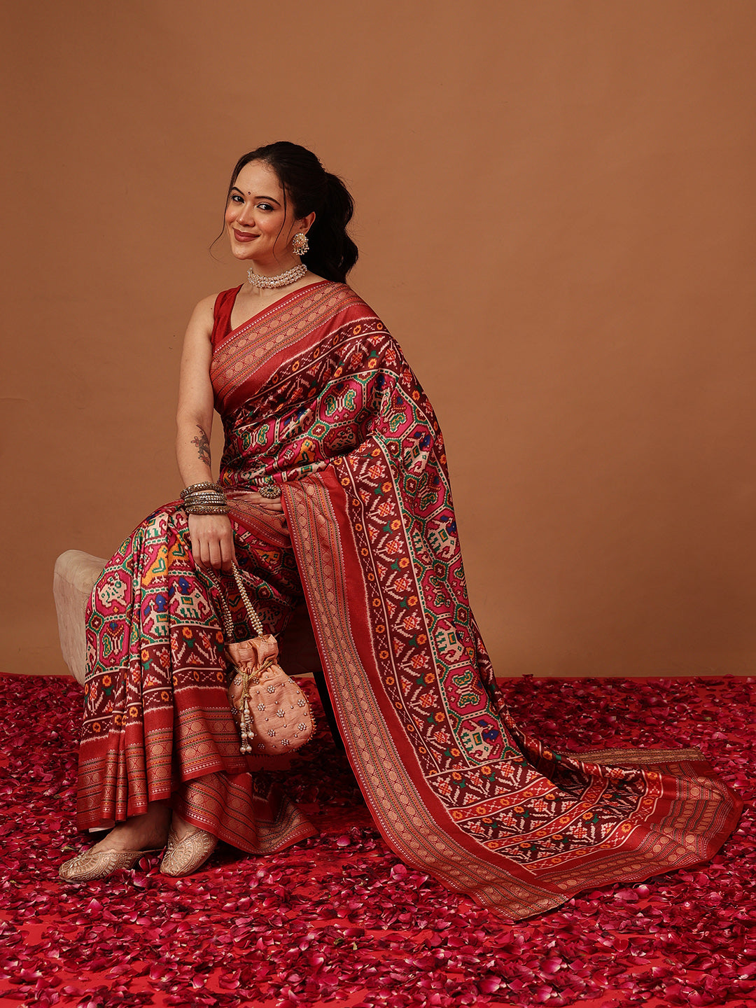 Soft Tusser Silk With Viscous Jacquard Border Patola Sarees