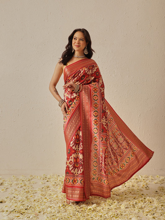 Soft Tusser Silk With Viscous Jacquard Border Patola Sarees