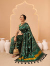 Multicolored Patola Twill Weave Saree for Women with Lagdi Patta Pallu and Tassel