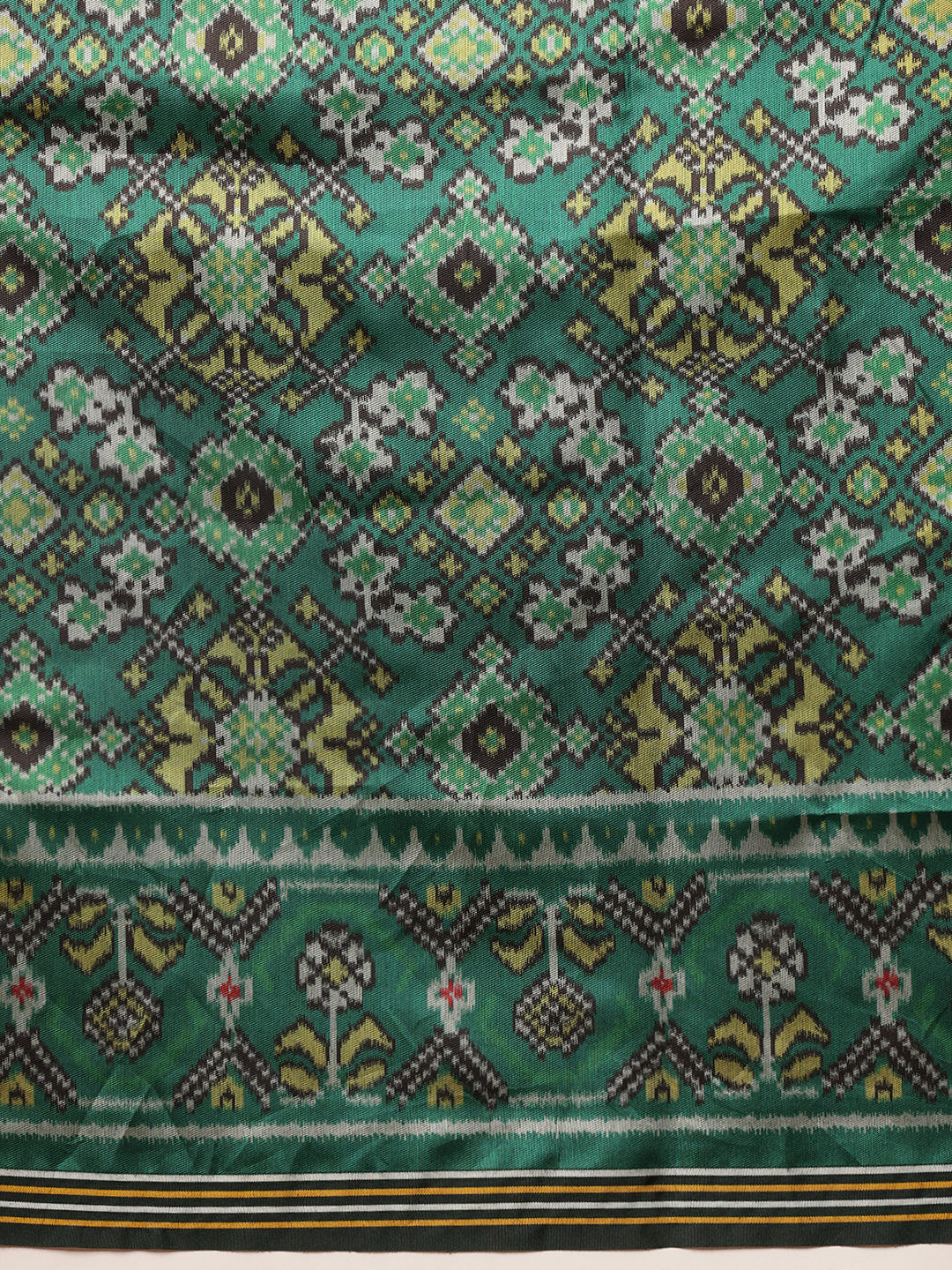 Multicolored Patola Twill Weave Saree for Women with Lagdi Patta Pallu and Tassel