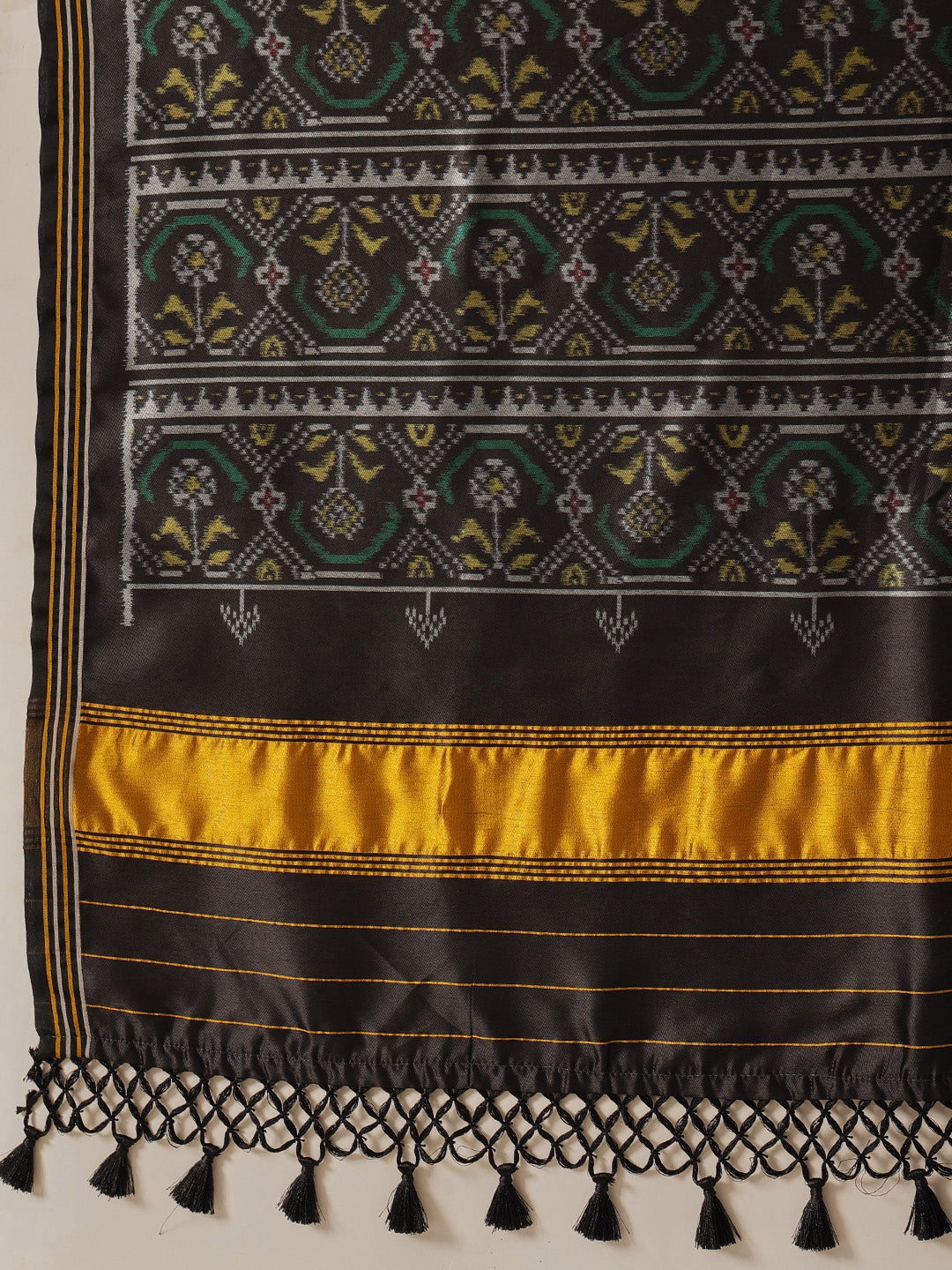 Multicolored Patola Twill Weave Saree for Women with Lagdi Patta Pallu and Tassel