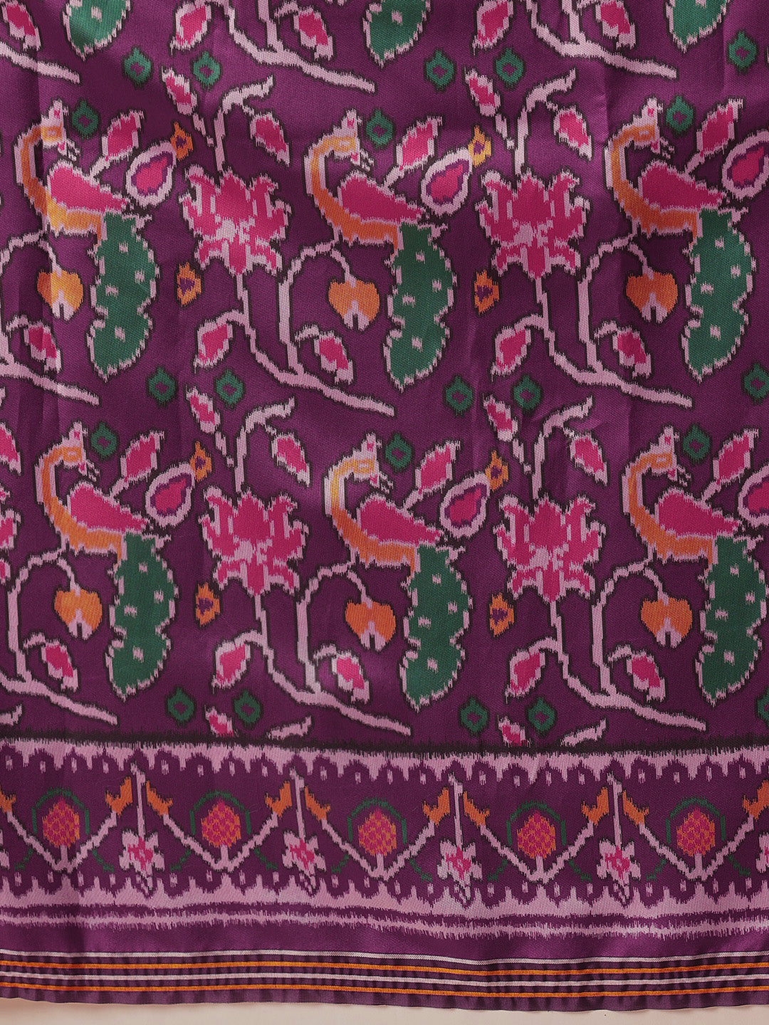 Multicolored Patola Twill Weave Saree for Women with Lagdi Patta Pallu and Tassel