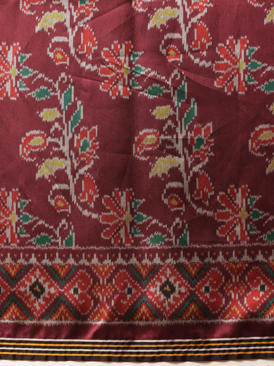 Multicolored Patola Twill Weave Saree for Women with Lagdi Patta Pallu and Tassel