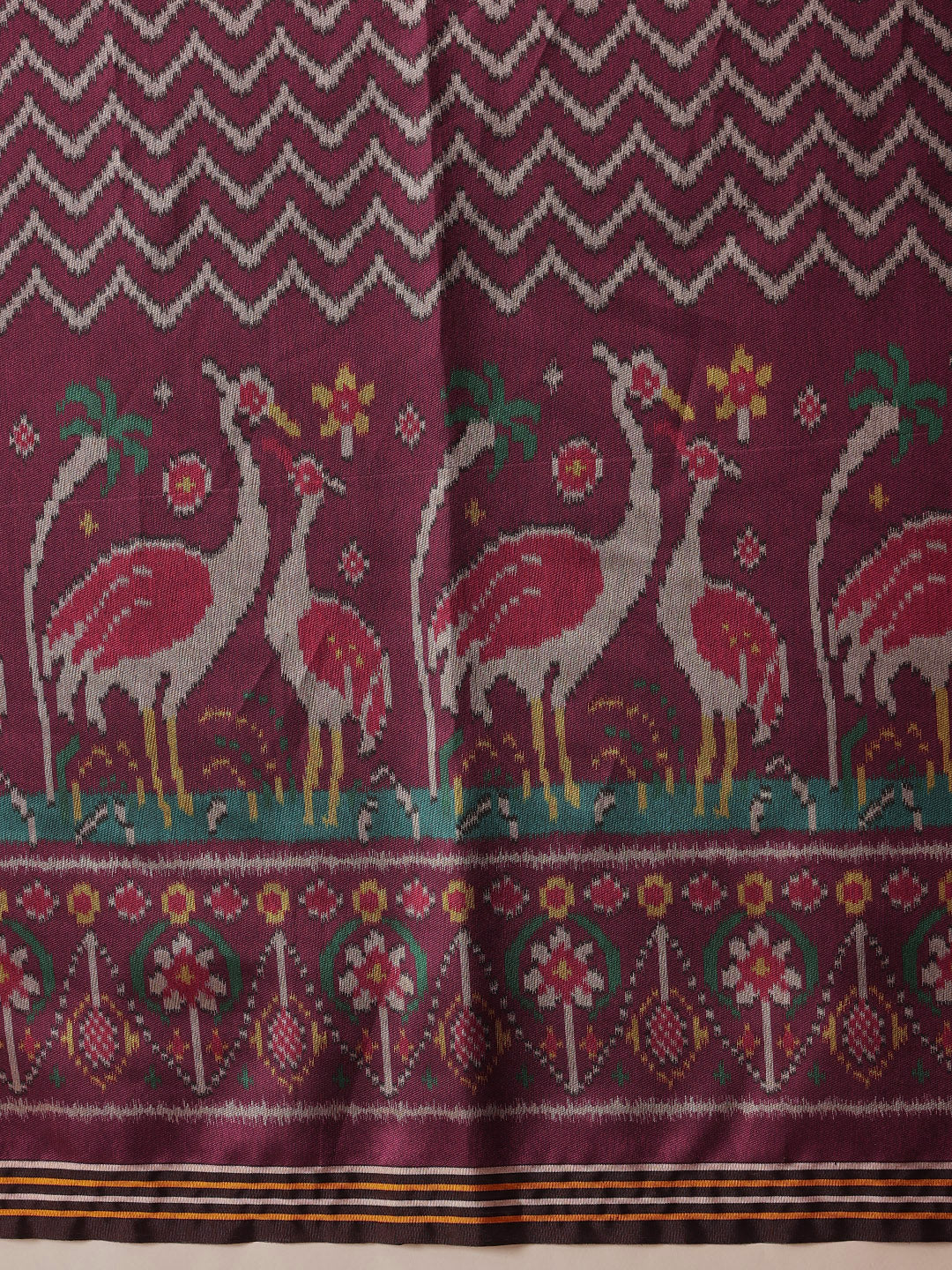 Multicolored Patola Twill Weave Saree for Women with Lagdi Patta Pallu and Tassel