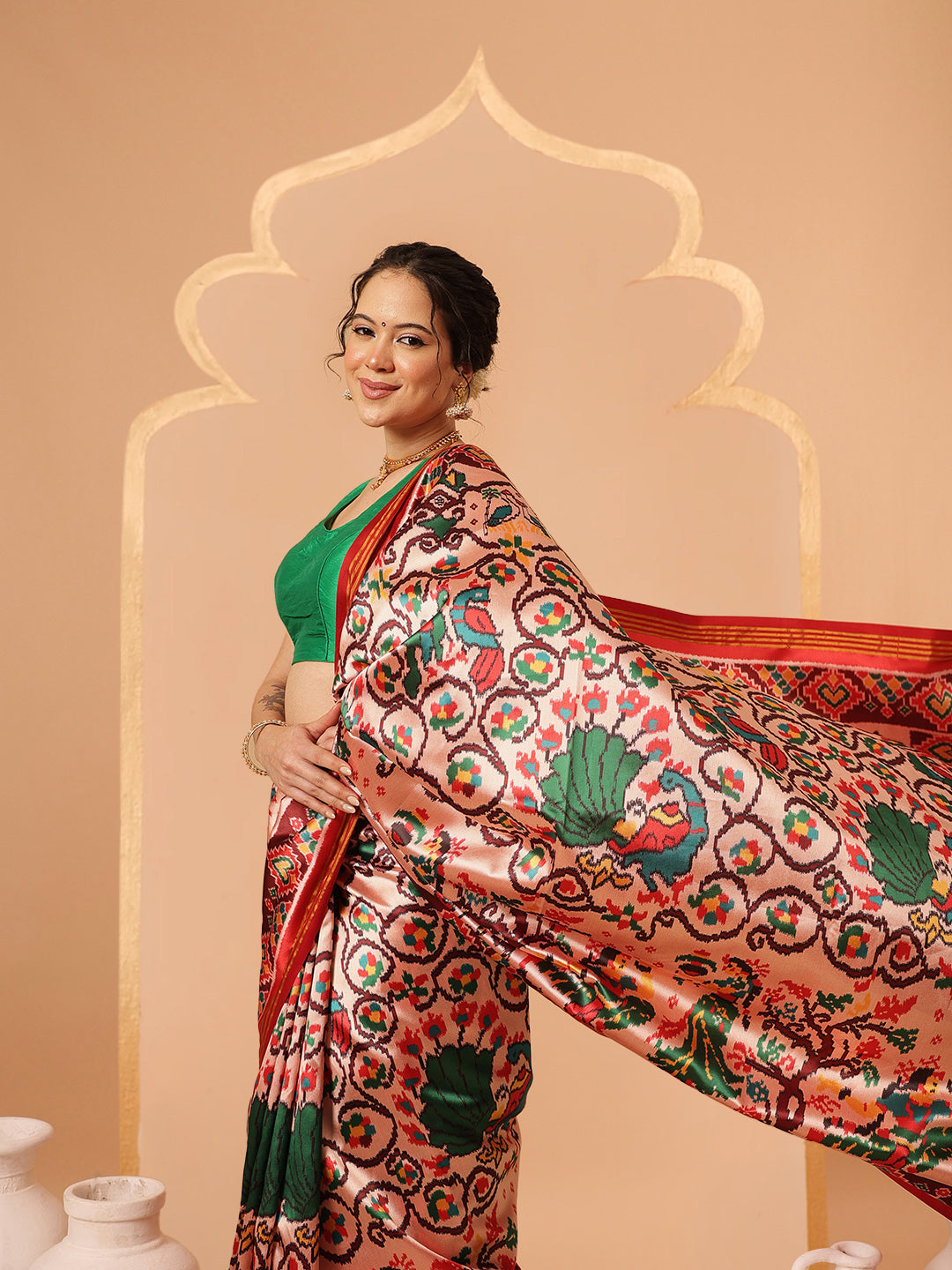 Women's Patola Twill Silk Saree With Lagdi Patta Pallu & Tassel