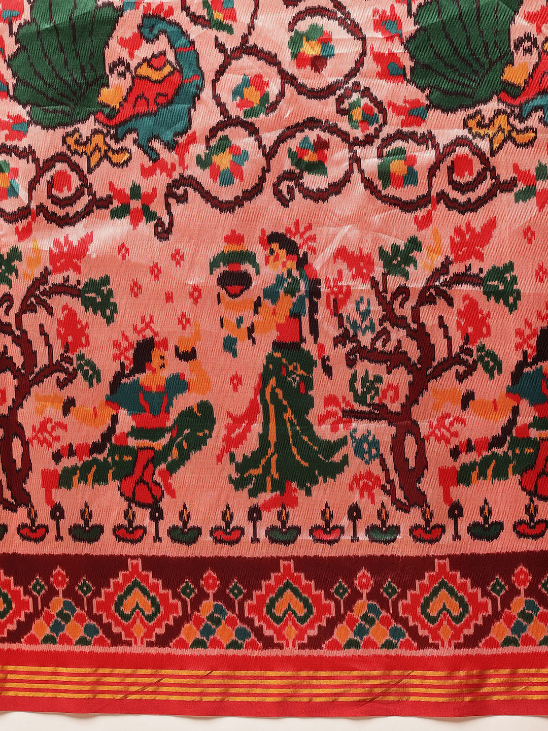 Women's Patola Twill Silk Saree With Lagdi Patta Pallu & Tassel