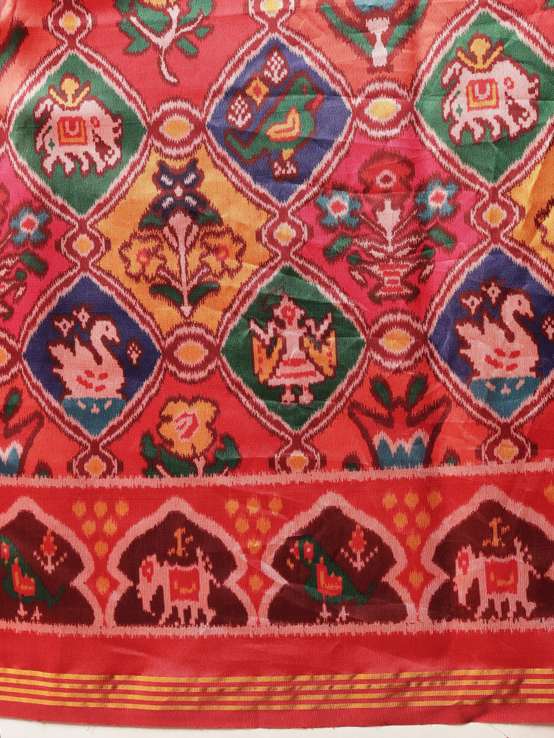 Women's Patola Twill Silk Saree With Lagdi Patta Pallu & Tassel