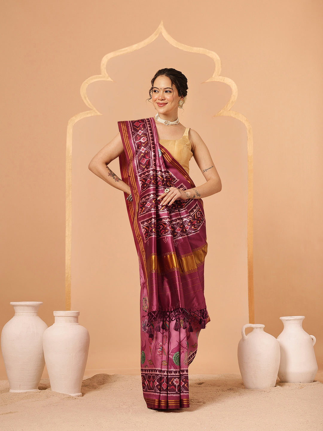 Paithani Saree Soft Twill Silk with Digital Print and Zari Work on Pallu & Border