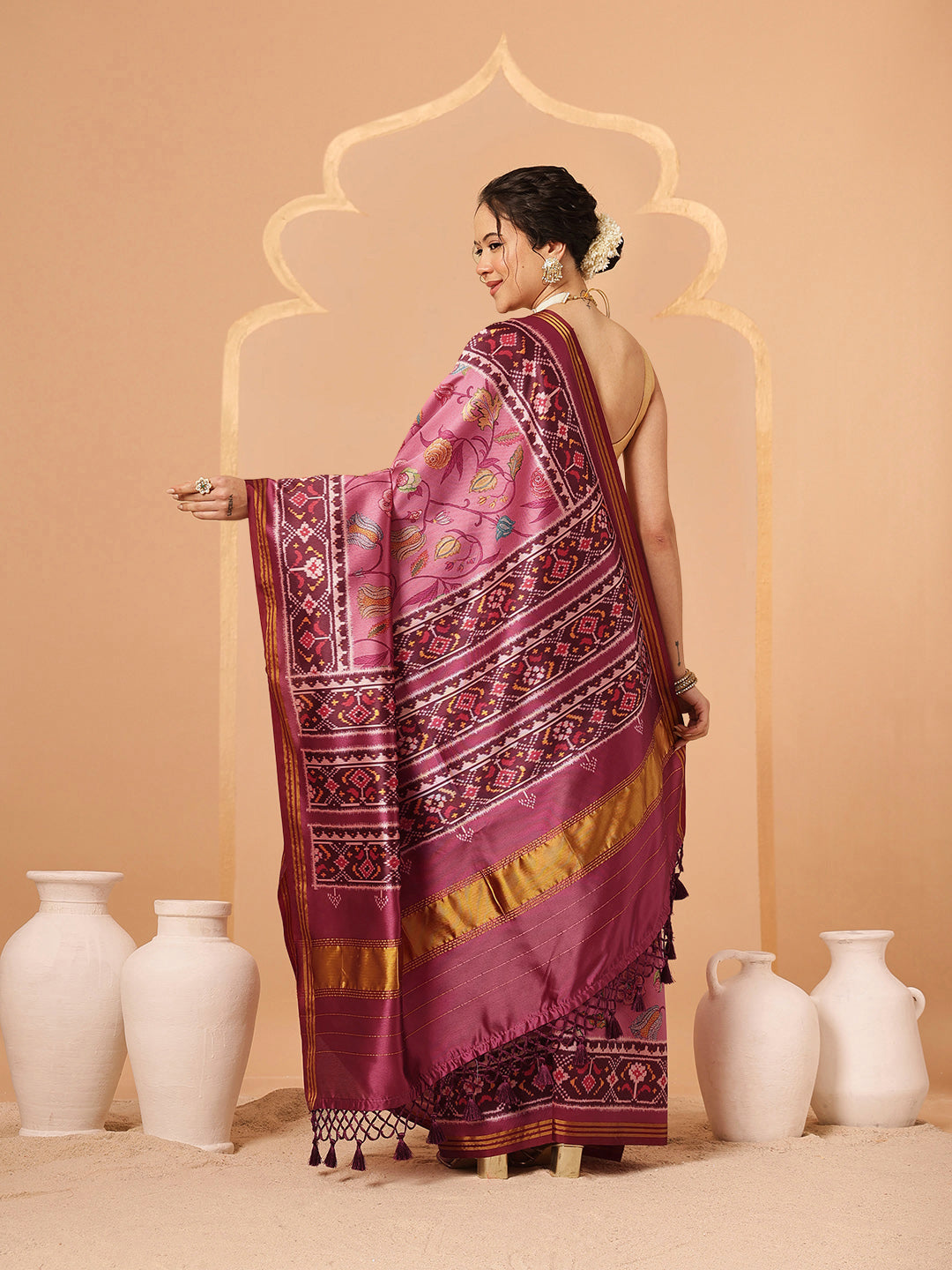 Paithani Saree Soft Twill Silk with Digital Print and Zari Work on Pallu & Border