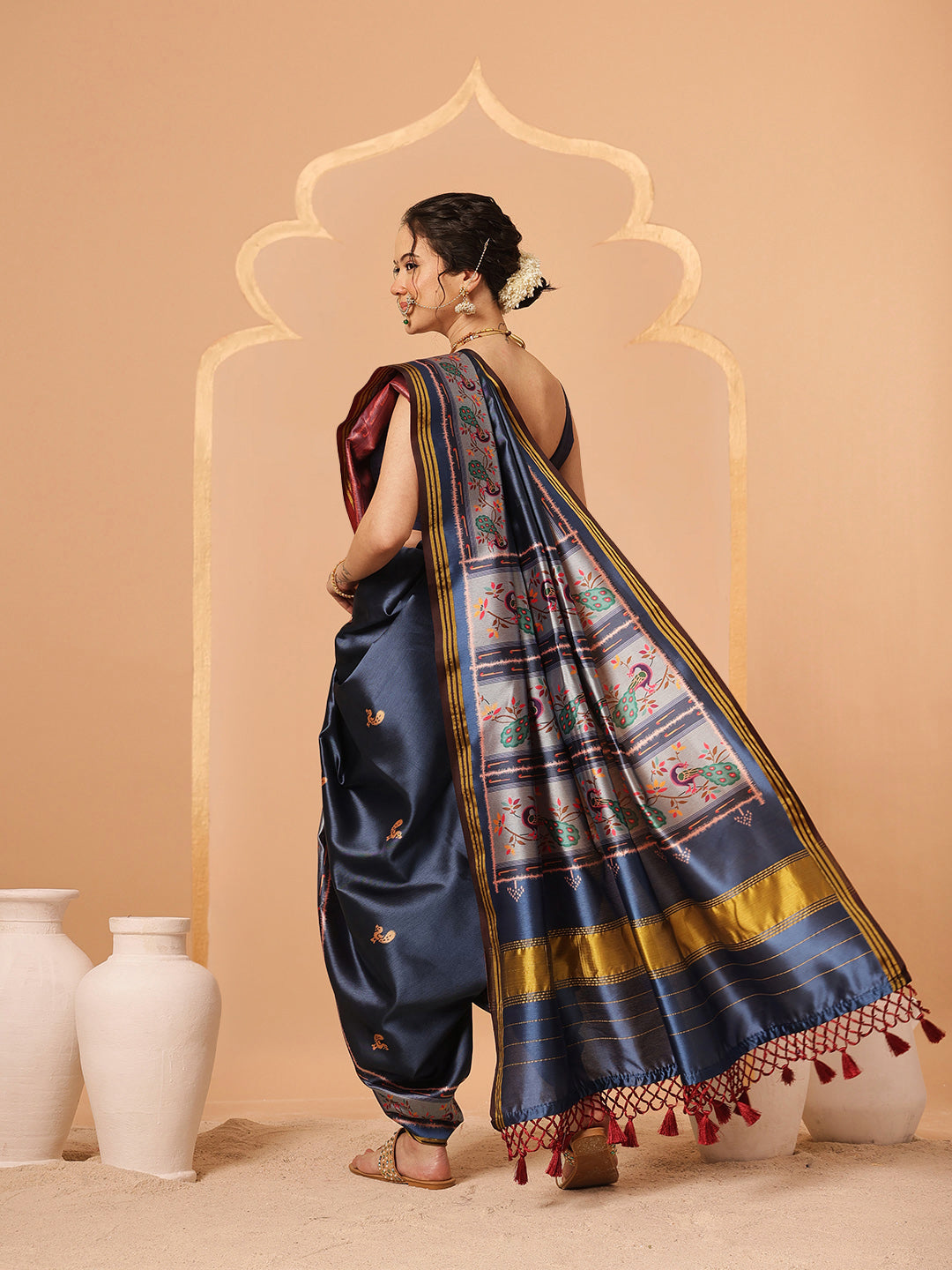 Paithani Saree Soft Twill Silk with Digital Print and Zari Work on Pallu & Border