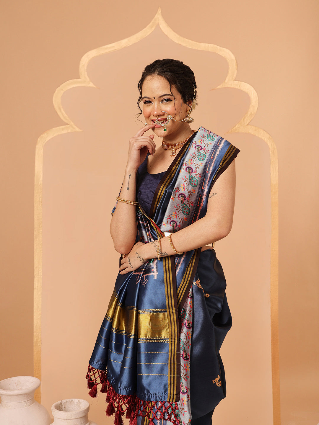 Paithani Saree Soft Twill Silk with Digital Print and Zari Work on Pallu & Border