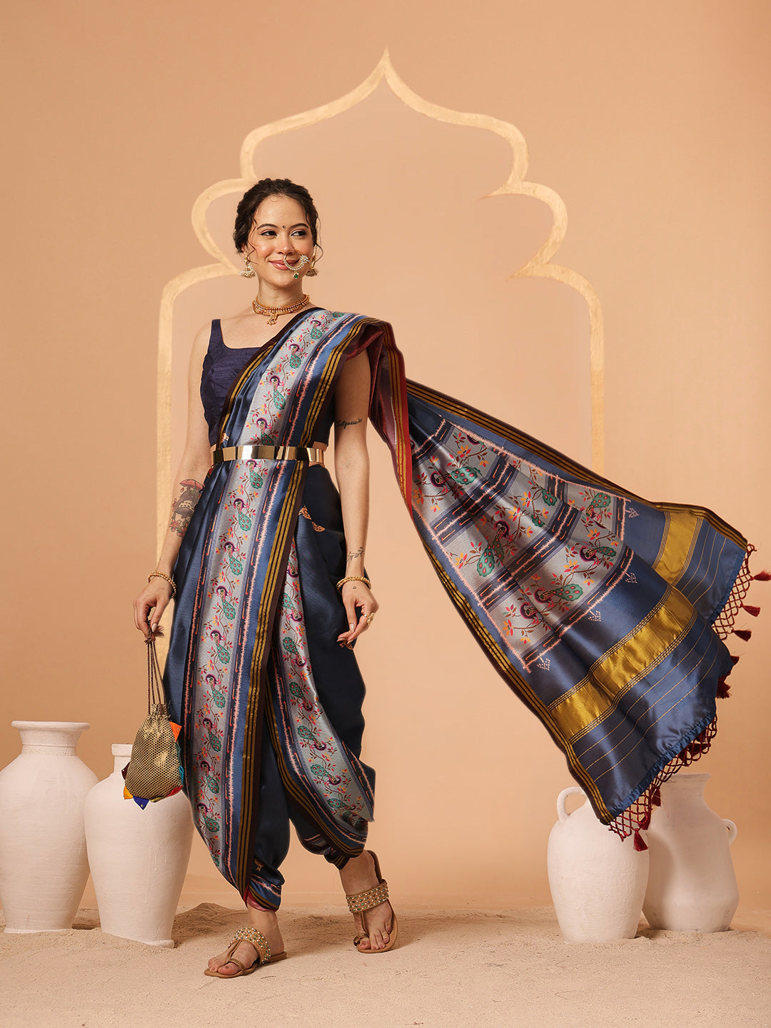 Paithani Saree Soft Twill Silk with Digital Print and Zari Work on Pallu & Border