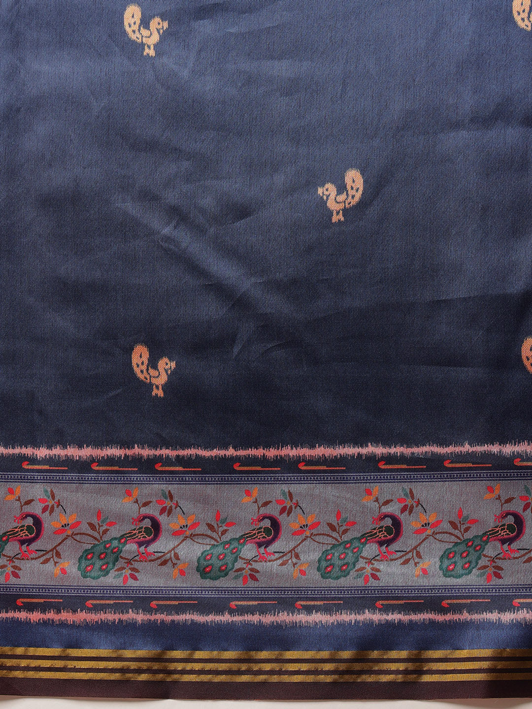 Paithani Saree Soft Twill Silk with Digital Print and Zari Work on Pallu & Border
