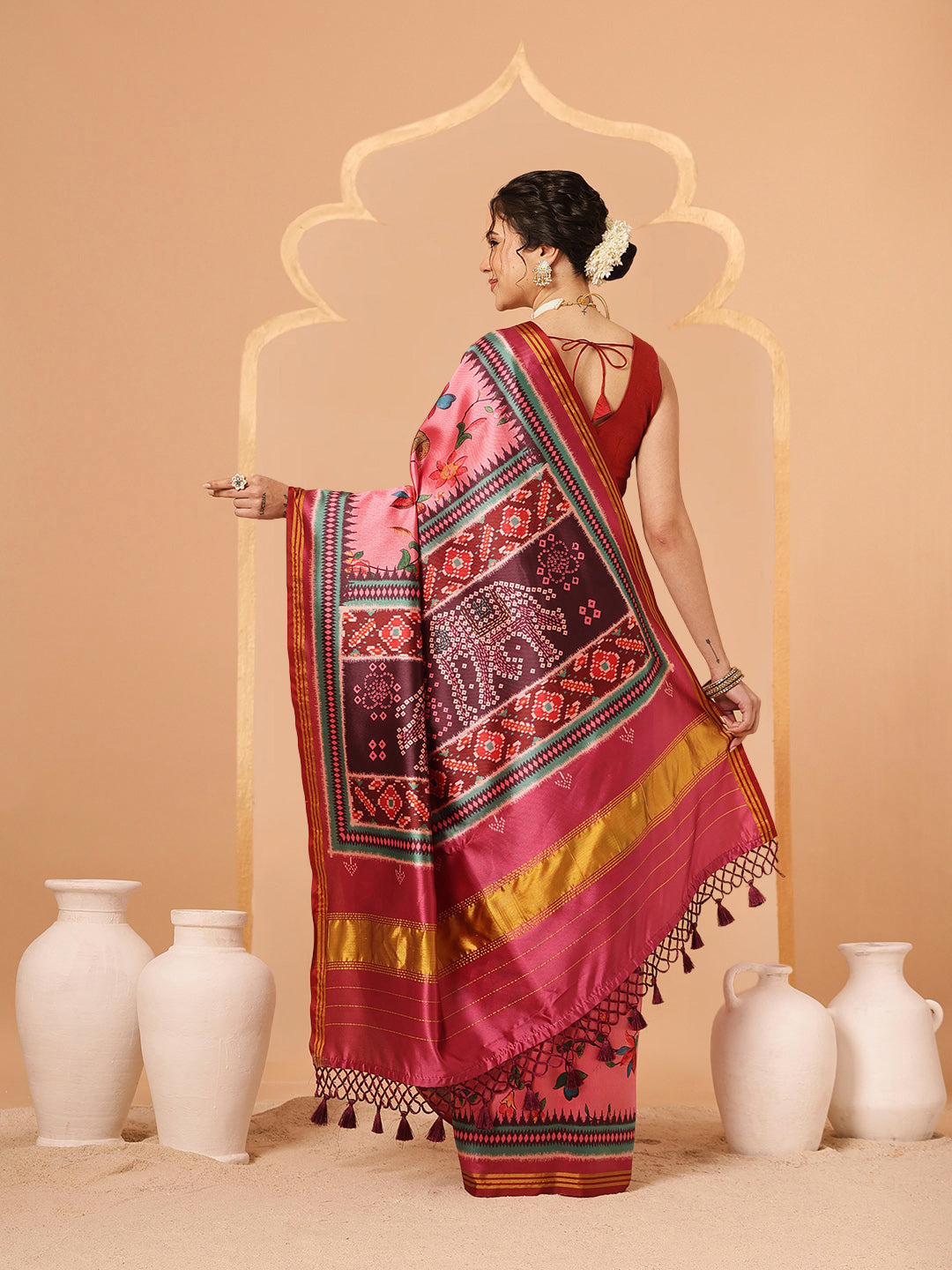 Paithani Saree Soft Twill Silk with Digital Print and Zari Work on Pallu & Border