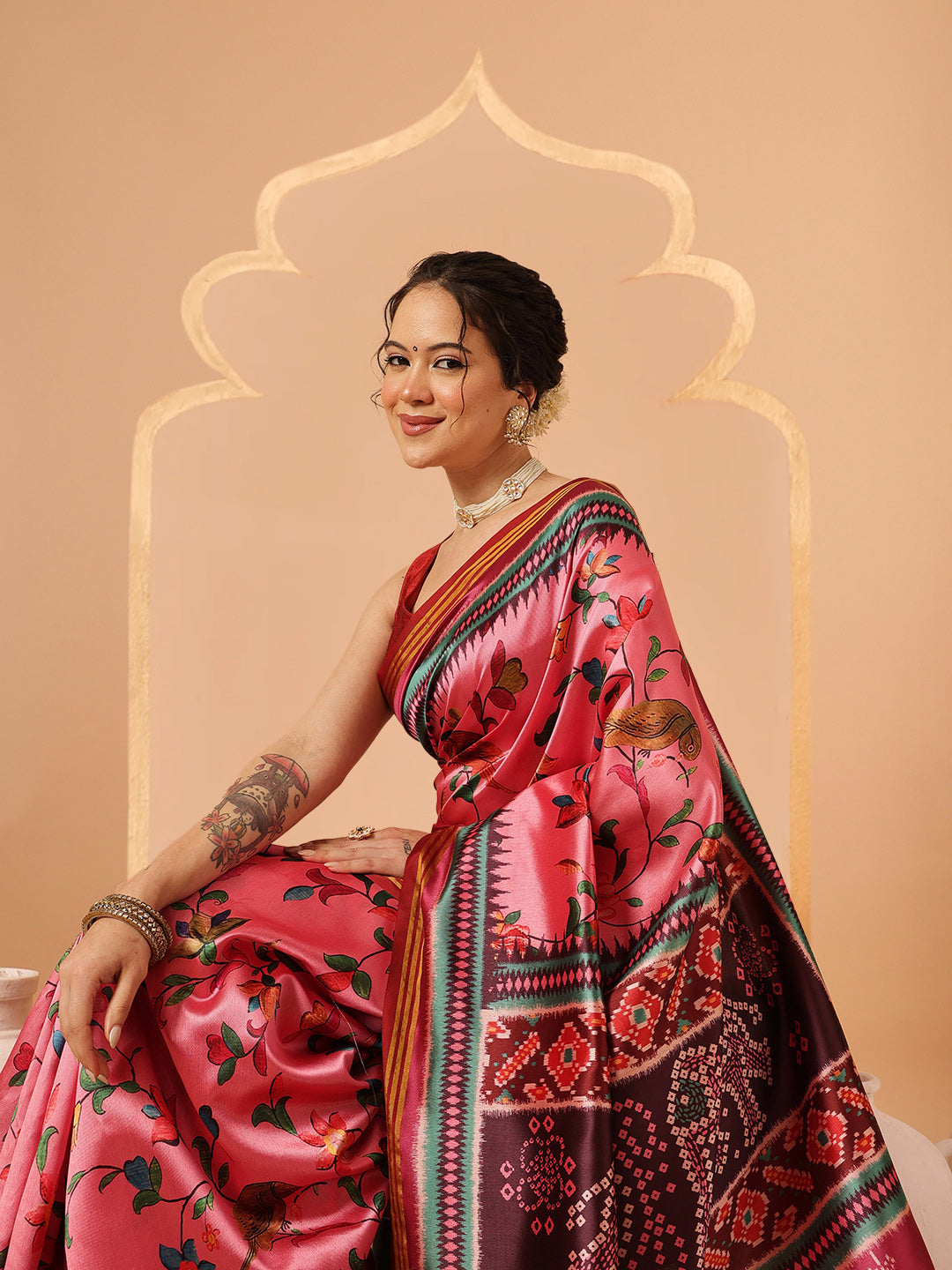 Paithani Saree Soft Twill Silk with Digital Print and Zari Work on Pallu & Border