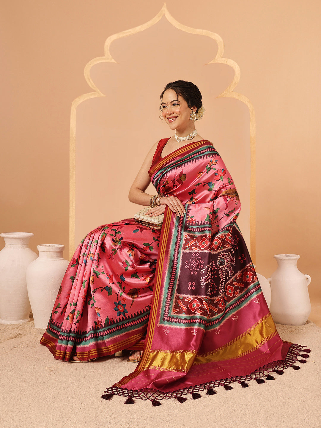 Paithani Saree Soft Twill Silk with Digital Print and Zari Work on Pallu & Border