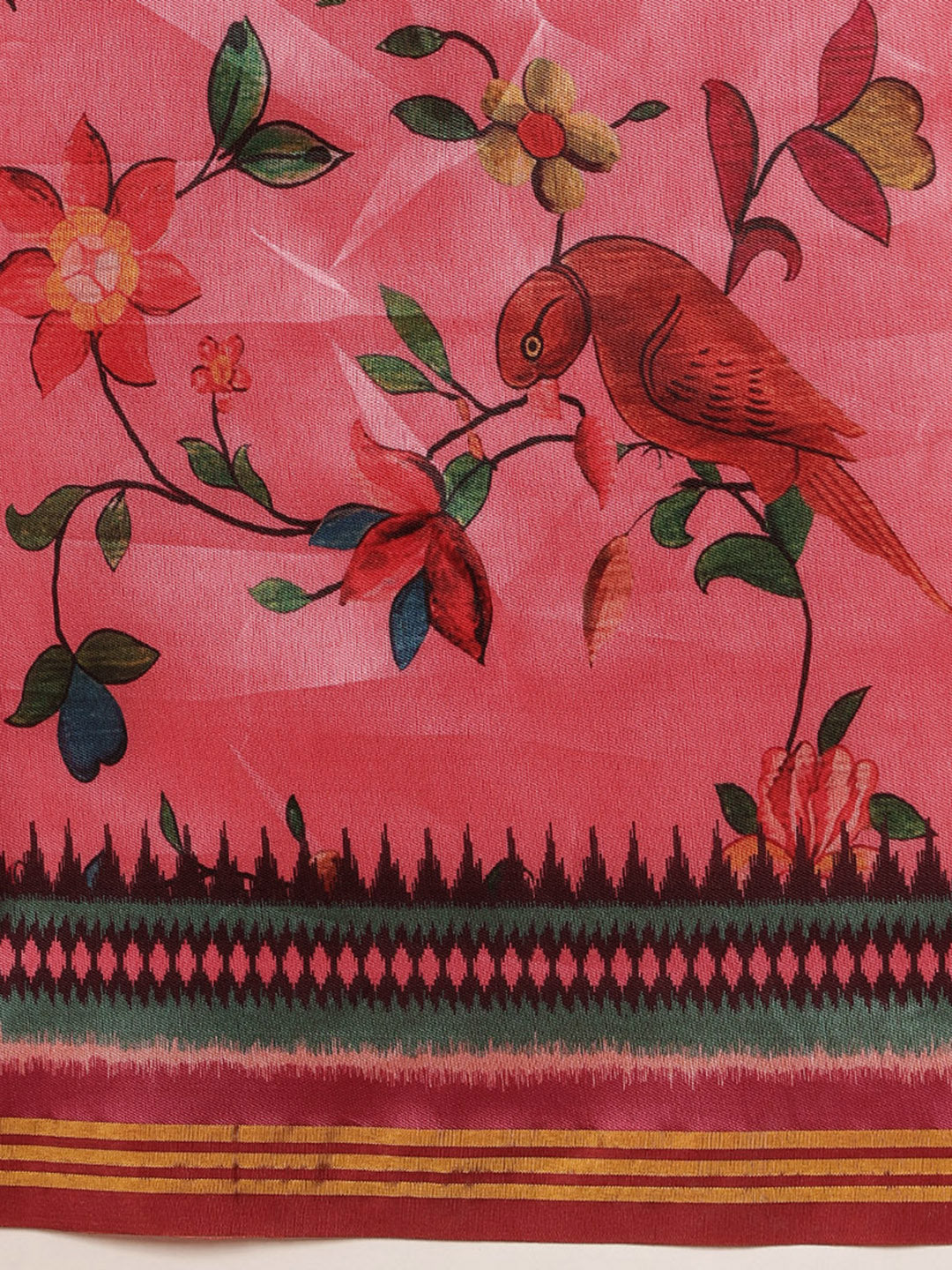 Paithani Saree Soft Twill Silk with Digital Print and Zari Work on Pallu & Border